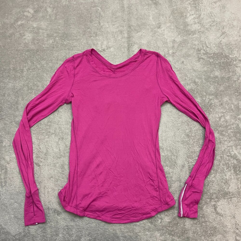 Lululemon Shirt Womens 4 Pink Stripe Swiftly Tech Long Sleeve Thumbholes Running